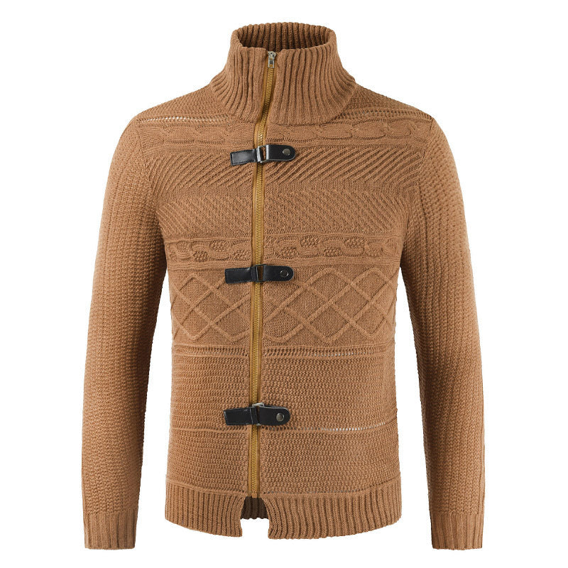 Men's zipper cardigan sweater men Style: cardigan Edition type: Loose Collar type: high collar Sleeve length: long sleeve Thickness: General Style: Europe and America Style details: twisted flower Process: jacquard Color: black, camel, beige Size: S, M, L