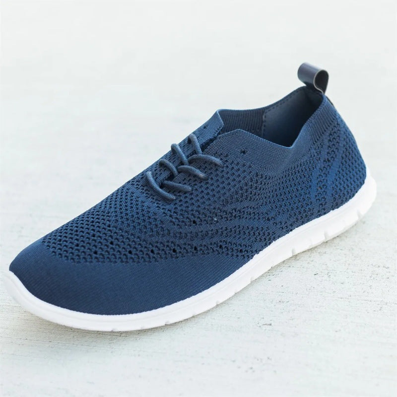 Breathable soft sole lightweight fly woven casual shoes Item number; flying lace-up shoes Sole Material: Rubber Inside material; cloth Upper height; low cut Heel shape; flat heel Sole technology; injection shoes Wearing style; front tie Function; breathab