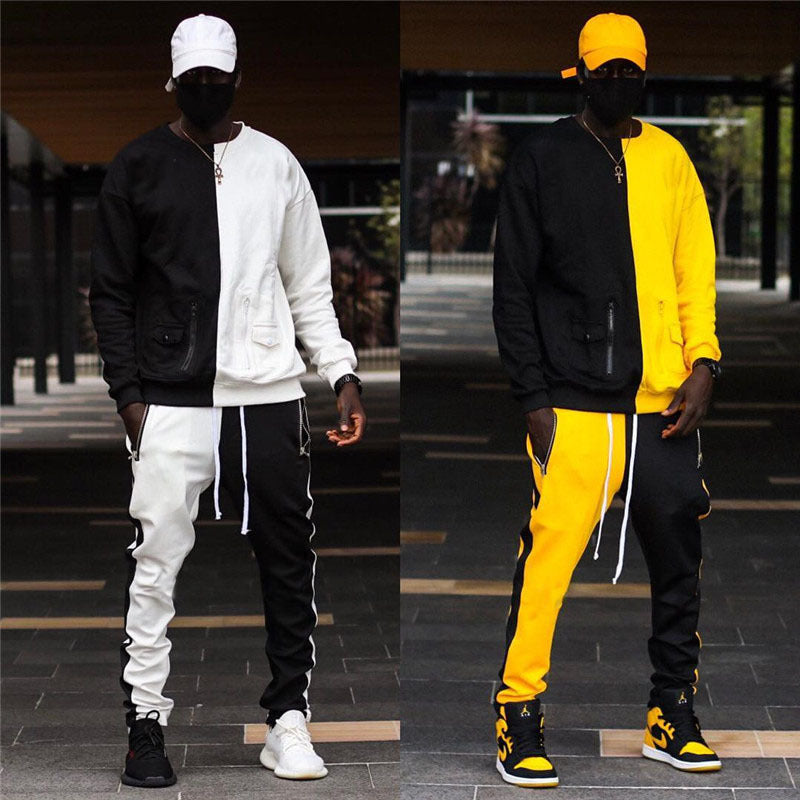 Contrasting Color Matching Fashion Sports Sweatshirt Sweatpants Product information: Style: Casual, casual suit, European and American Sleeve length:Long sleeve pattern: Plain Collar type: Round neck Applicable scenarios: Running sports, fitness equipment