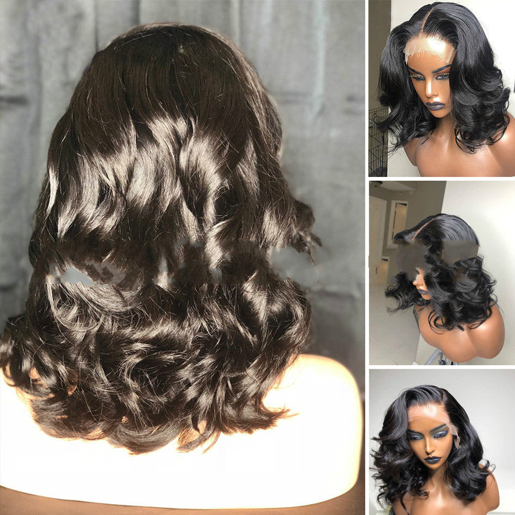 Front lace big wave wig Style: natural Processing: half - hand knitting Can be dyed hot: not hot dye Hair material: high temperature silk Color: 16 inches,18 inches,20 inches,22 inches,24 inches,26 inches,14 inches Hairpiece: middle part Lace mesh cap siz