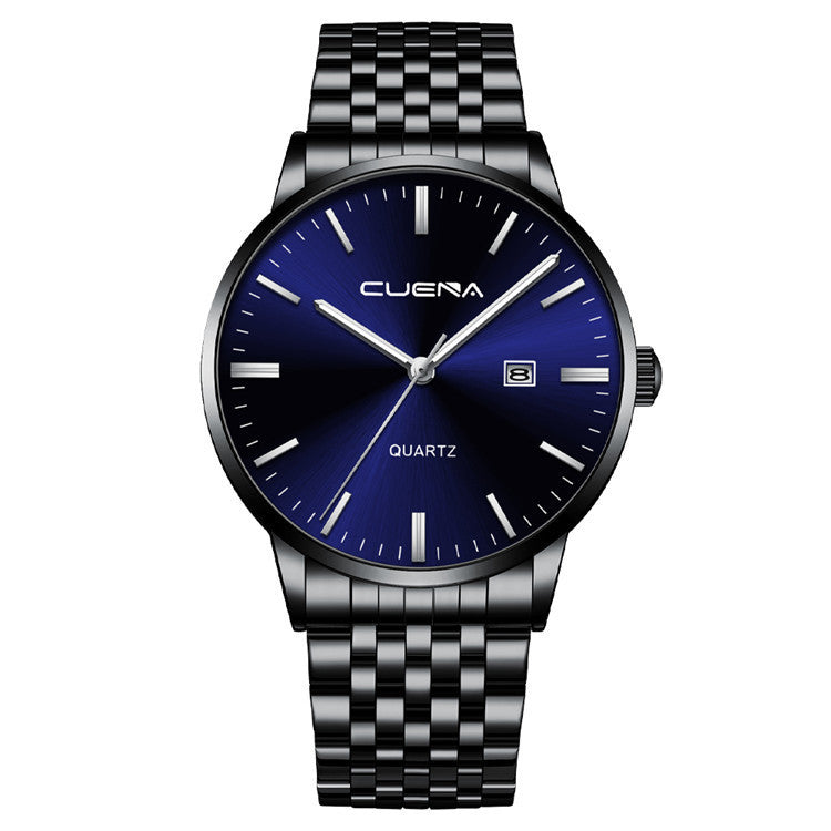 Men's Watch Calendar Sports Business Simple Waterproof Product Details: Applicable people: male Waterproof performance: 30M Movement Type: Quartz Mirror material: Mineral strengthened glass mirror Case Material: Alloy Color: silver with black face, silver