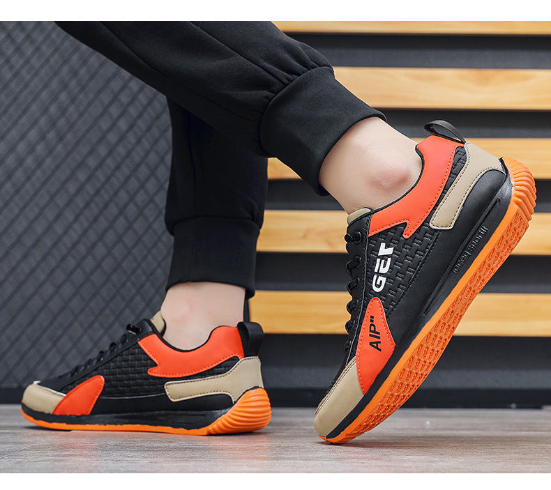 Plus Size Slip-on Autumn Argan Sports Board Shoes Product information: Pattern: stripes Toe holder shape: round head Color: M005 White, M005 black Orange, M005 khaki Shoe Upper material: artificial pu Size: 39, 40, 41, 42, 43, 44, 45, 46 Cutting depth: sh