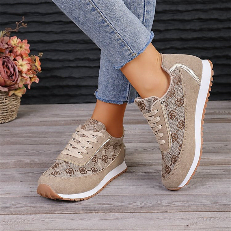 Flower Print Lace-up Sneakers Casual Fashion Lightweight Breathable Walking Running Sports Shoes Women Flats Overview: Unique design, stylish and beautiful. Good material, comfortable wear. A variety of colors, any choice. Product information: Toe shape: