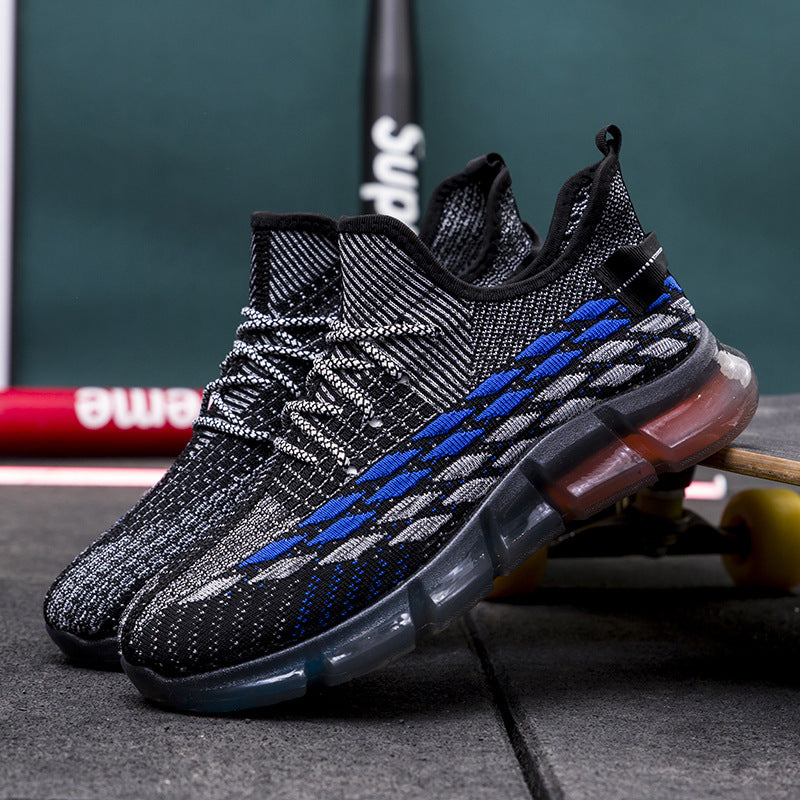 Spring And Autumn Summer New Breathable Sneakers Flyknit Surface All-matching Running Shoes Product information: Pattern: stripes Applicable sports: Universal Lining material: Mesh Color: Black orange, black blue, white Heel height: low heel (1-3CM) Heel