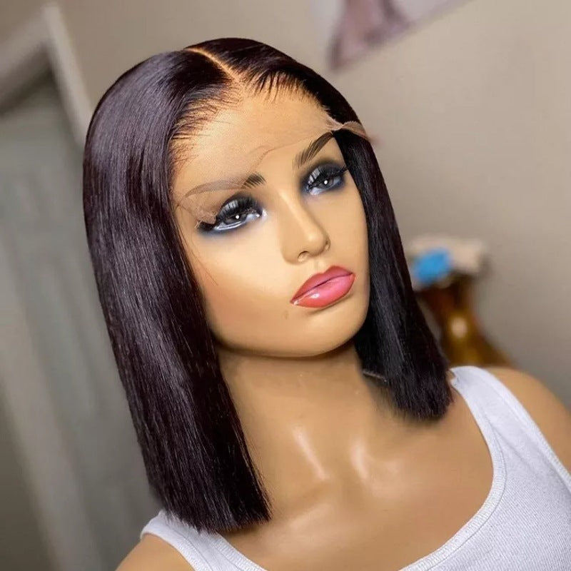 Real Lace Headband Human Hair Silk Product information: Style: Natural Processing technology: hand weaving+mechanism Hair Material: Human Hair Applicable skin color: any skin color Wig length: 8inch, 10inch, 12inch, 14inch, 16inch Color: 13x4bob wigs/150%