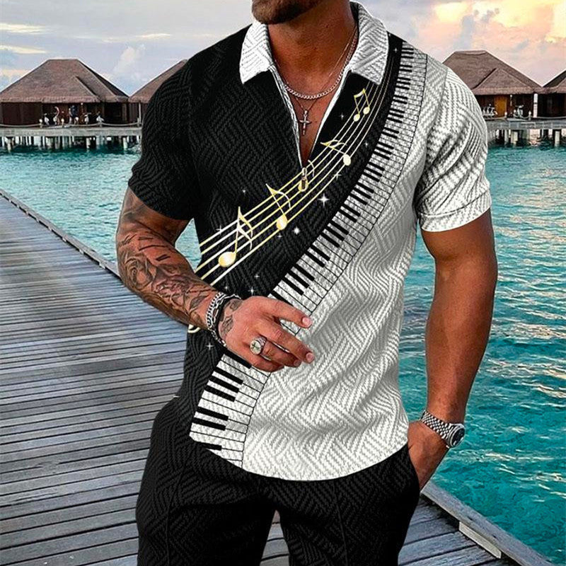 Men's Summer Fashion 3D Printed Short Sleeve Geometric Zip Lapel Shirt Set Product information: Material:Polyester Fiber (Polyester) Style:hip hop Features:printing Colour: black white Size Information: Size: S/M/L/XL/XXL/3XL/4XL/5XL Note: 1. Asian sizes