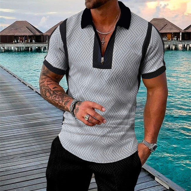 Men's Summer Fashion 3D Printed Short Sleeve Geometric Zip Lapel Shirt Set Product information: Material:Polyester Fiber (Polyester) Style:hip hop Features:printing Colour: grey Size Information: Size: S/M/L/XL/XXL/3XL/4XL/5XL Note: 1. Asian sizes are 1 t