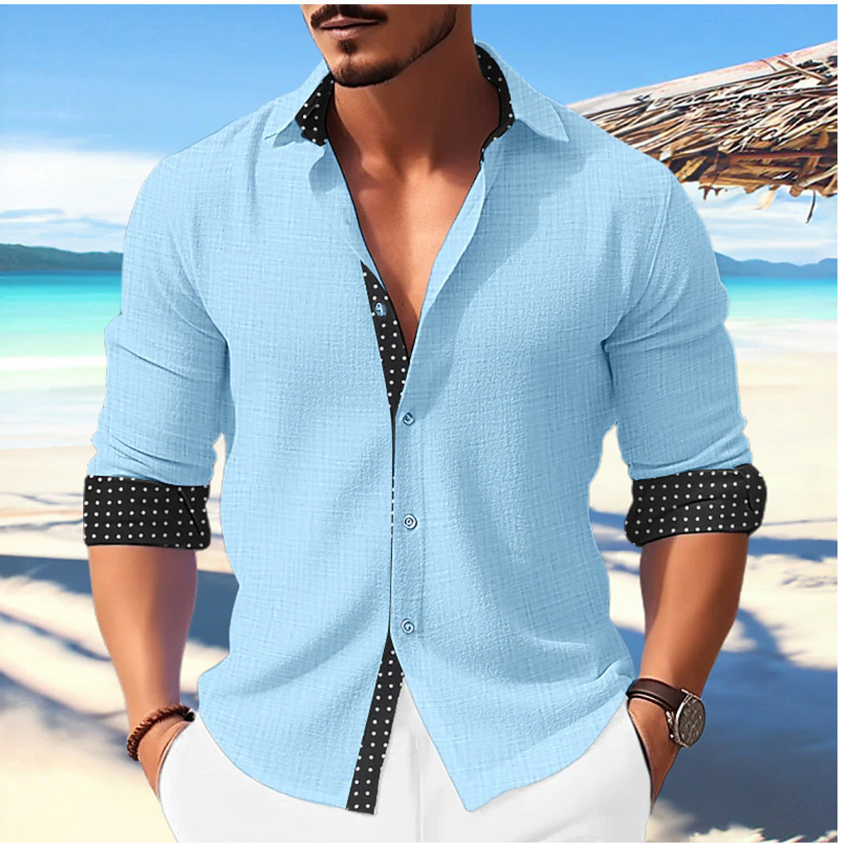 Casual Fashion Trends 3D Printed Men's Long Sleeve Shirt Product information: Color: YM khaki white dot, YM white dot, YM White Dot and black, YM blue and white dot Suitable for people: Youth Size: S,M,L,XL,XXL,XXXL Version: Loose Applicable scenarios: Le