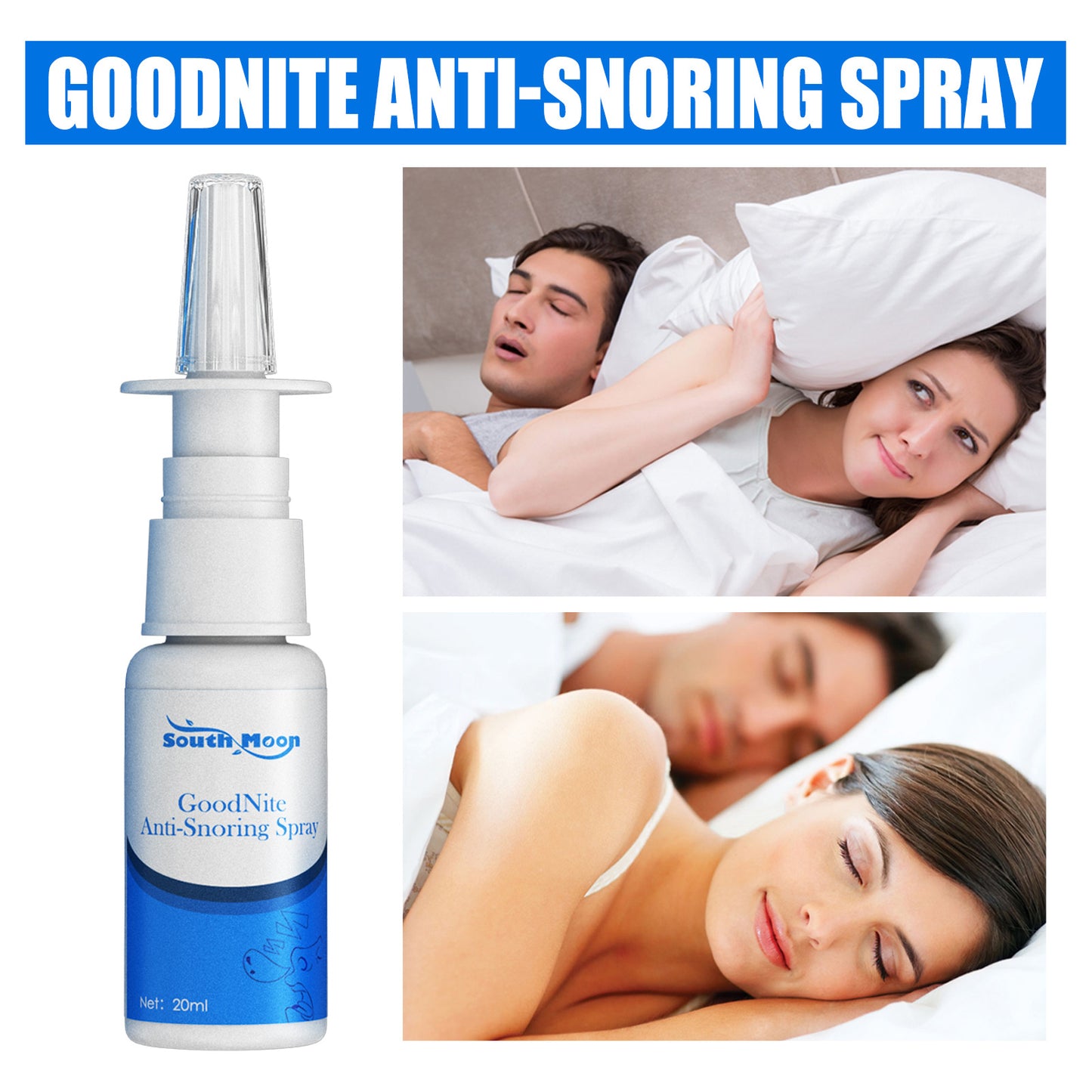 Snore Stop Anti-snoring Anti-snore Relieving Nasal Sleep Anti-snore Spray Product information: Net content: 20ml Scope of Application: protect nasal mucosa and prevent the risk of nasal infection Ingredients: Xanthium sibiricum, eucalyptus leaf extract, e