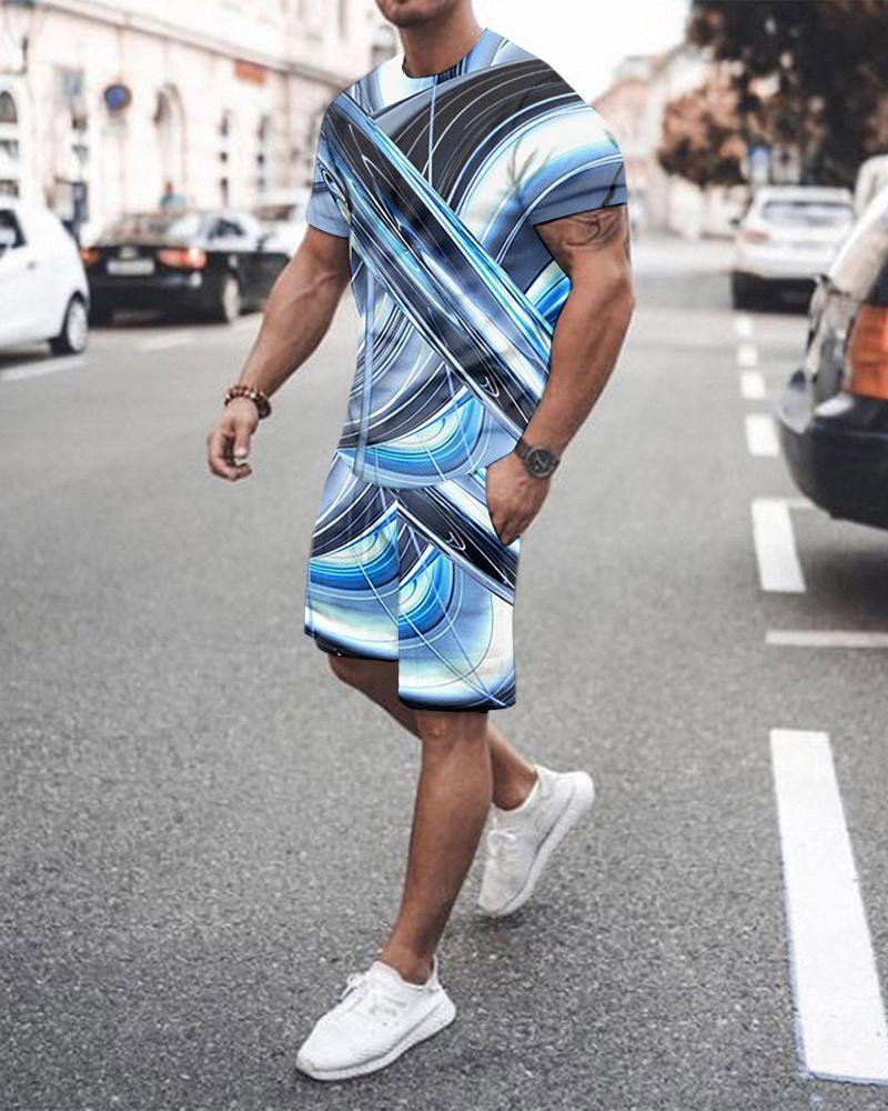 Summer Striped Multicolor T-shirt Shorts Two-piece Suit Product Information: Pattern: Printing Style: sports, leisure, casual suits, European and American sleeve length: short sleeve Collar type: round neck Whether hooded: not hooded Whether it can be det