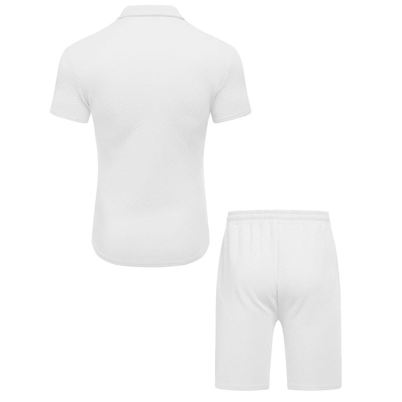 Zipper Polo Short Sleeve Shorts Set Product information : Main fabric composition: polyester fiber (polyester) Content of main fabric components: 90(%) Color: white, sapphire, black, khaki, light gray, dark gray. Size Information: Size: S,M,L,XL,2XL Note: