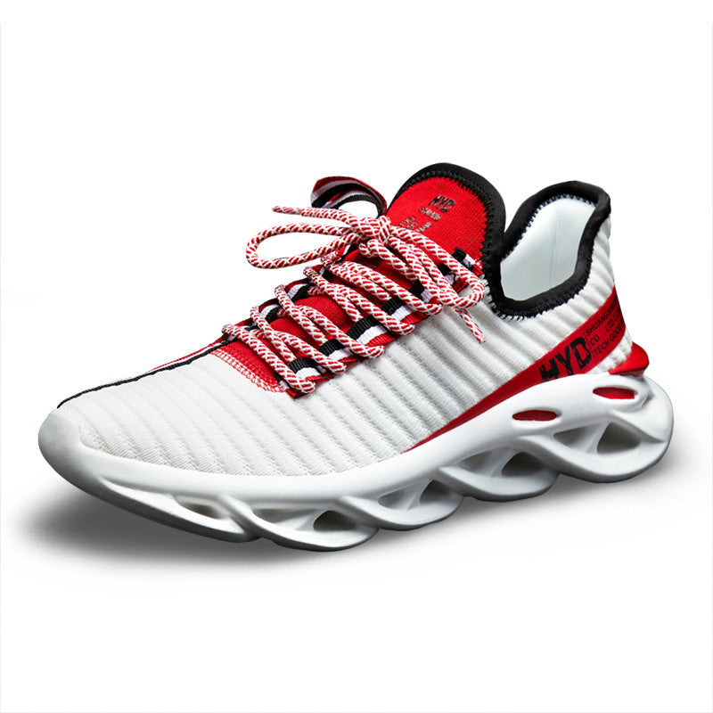 Flying woven casual sports shoes Harajuku style wild trendy breathable tide shoes Color: dark red white, orange white, orange black Size: 36,37,38,39,40,41,42,43,44,45,46,47,48 pattern: plain Upper material: mesh Sole Material: Rubber Popular elements: co