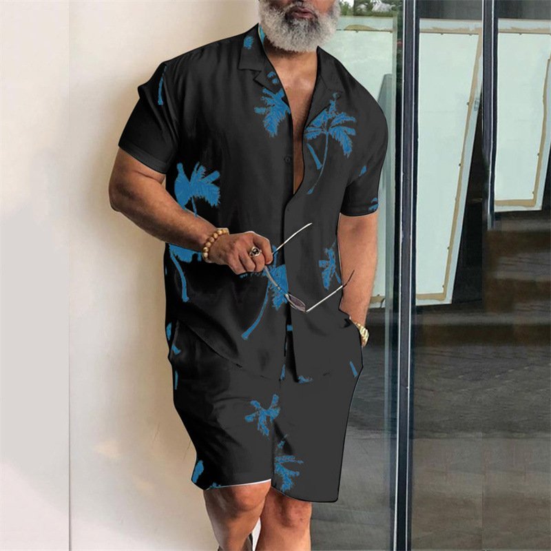 Loose Shirt Casual Men's Shorts Short Sleeve Suit Product information: Material:Polyester Fiber (Polyester) Style:Hong Kong style Features:printing Colour:Black white,Black blue Size Information: Size: S/M/L/XL/XXL/3XL Note: 1. Asian sizes are 1 to 2 size