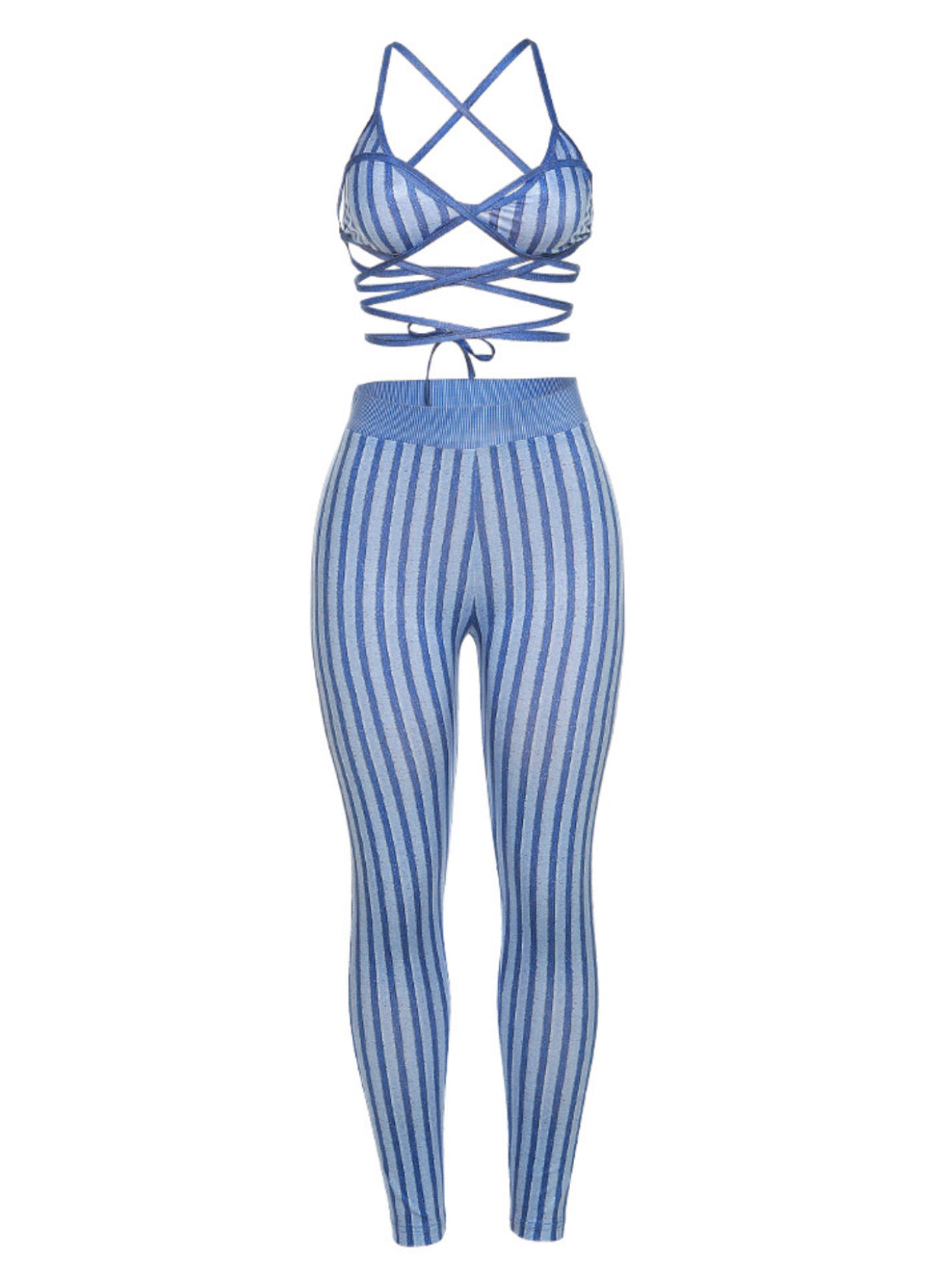 Walking A Fine Line Legging Pant Set Features: 2 Piece Set Bralette Top Sleeveless Cutout Design Wrap/Tie Waist Closure Full Length Pants High Rise Elastic Waist Striped Pattern Slim Fit Very Stretchy Fabric: Polyester Walking A Fine Line Legging Pant Set