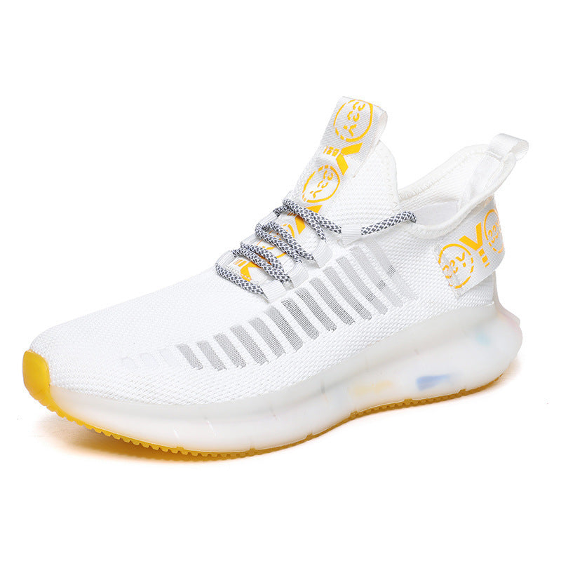 Casual running shoes flying woven breathable shoes Inside material: mesh Packing volume: 25cm*15cm*15cm Color: white yellow, apple green, black fluorescent green Size: 39,40,41,42,43,44,45 US EUR UK AUS JPN KOR 5.5 37.5 5 5 23.5 241 6 38 5.5 5.5 24 245 6.