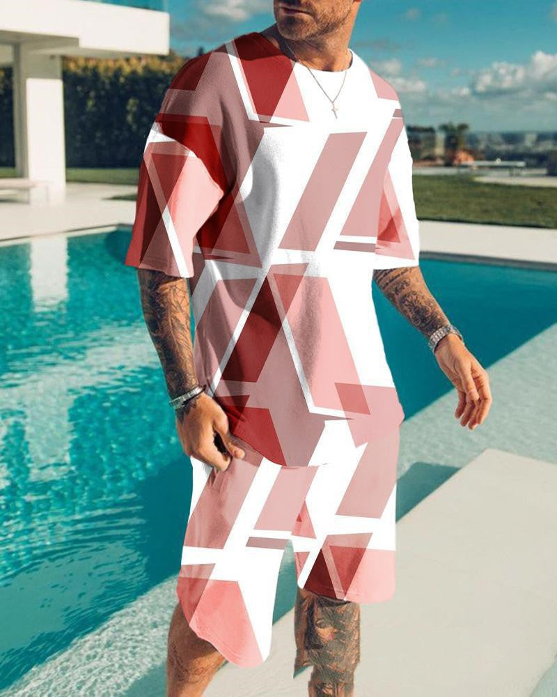 Printed Short Sleeve T-Shirt Set Men's Patchwork Product Details: Pants length: shorts Top style: T-shirt Main fabric composition: polyester fiber The content of main fabric components: 90 (%) Color: DXQ-9, DXQ-10, DXQ-11, DXQ-12, DXQ-13, DXQ-14, DXQ-15,