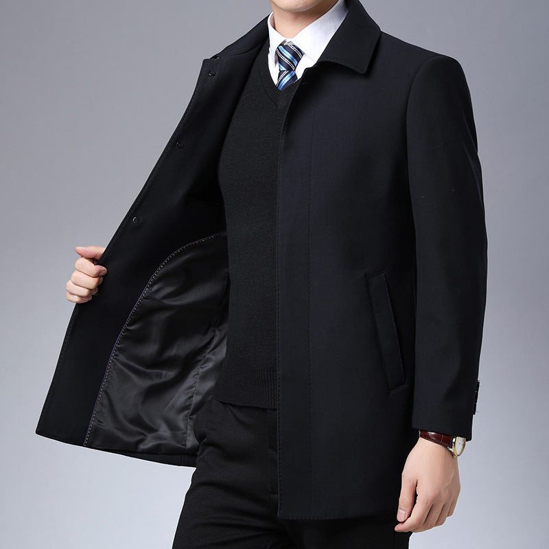 Suit collar cardigan middle-aged men trendy long-sleeved shirt Style: light business Style: cardigan Collar type: double collar Fabric name: chemical fiber blended Main fabric composition: polyester fiber (polyester) Main fabric ingredient content: 70 (%)
