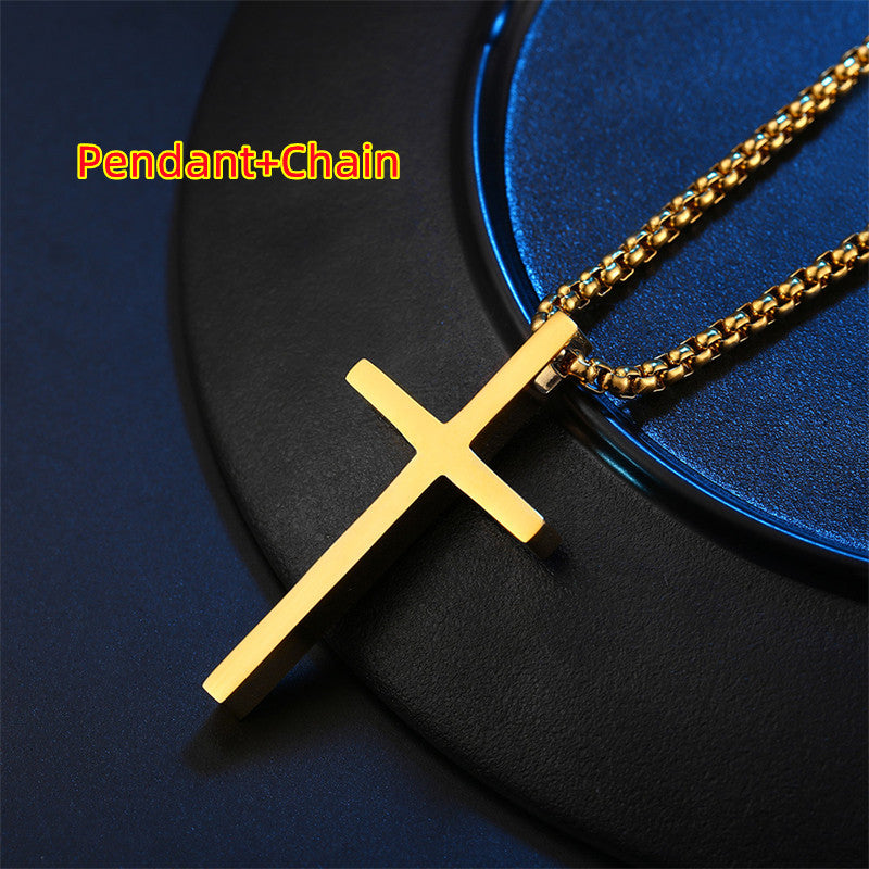 Smooth Simple Titanium Cross Pendant Male And Female Personality Necklace Product information: Material: titanium steel Treatment process: inlaid with gold Type: Necklace Style: Unisex Modeling: geometric Packaging: Individually packed Necklace Size:3mm*6