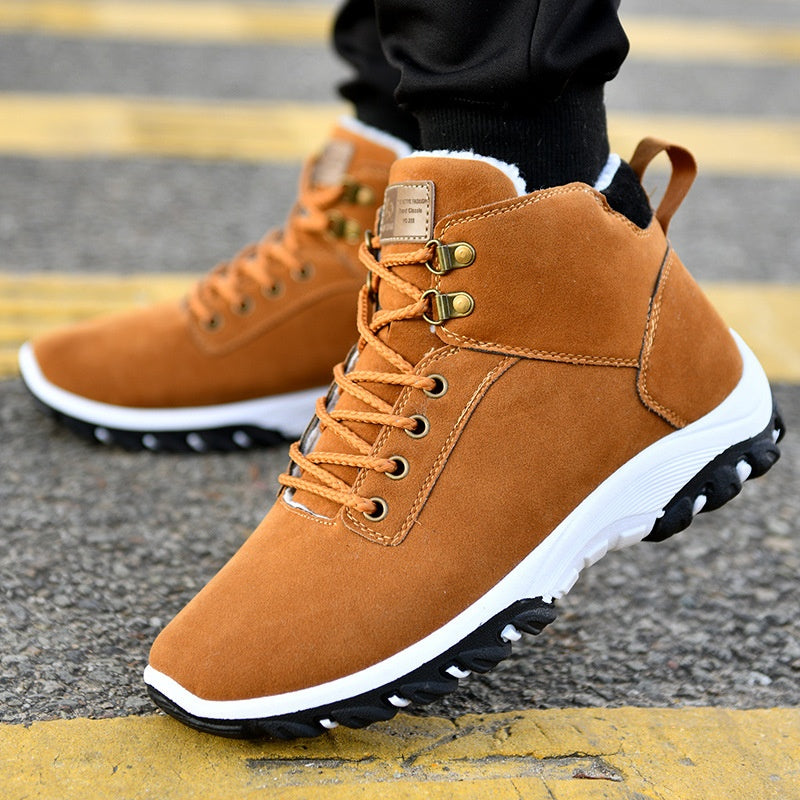 Men Winter Boots Size: 39-44 Length Fit: 24.5cm-27cm Color: black blue yellow Material: Cotton Suede Notes: please try to according to your foot length to choose size, we measure the size according to your foot length. foot width is wide, please choose bi