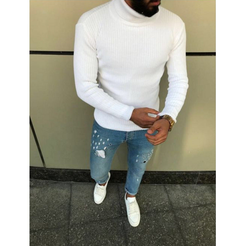 High collar striped sweater Sleeve length: long sleeve Wool thickness: coarse wool Thickness: ordinary Length: regular (50cm < length ≤ 65cm) Style: Leisure Style details: rib hem 1. Asian sizes are 1 to 2 sizes smaller than European and American people.