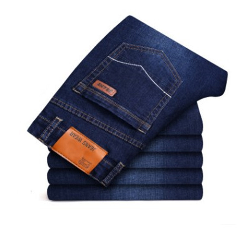 Straight loose stretch jeans Fabric name: Cotton Fabric composition: cotton Fabric composition content: 71 (%) With or without liner: Without liner Color: dark blue, blue and black size length waist hip 28 101 71 91.5 29 102 73.5 94 30 103 78.5 96.5 31 10