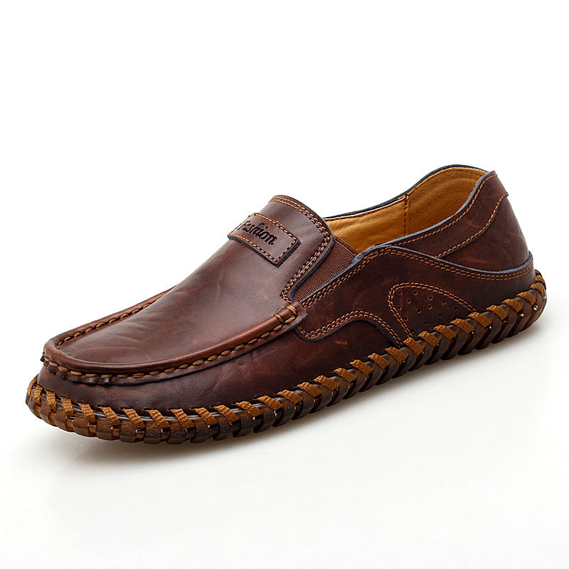 Leather Shoes Wear-Resistant Beef Tendon Sole Hand Stitched Product information: Sole material: TPR (tendon) Applicable gender: Male Processing method: Oil wax leather Style: Business Toe shape: Round head Heel height: Flat heel Fashion element: Auto sewi