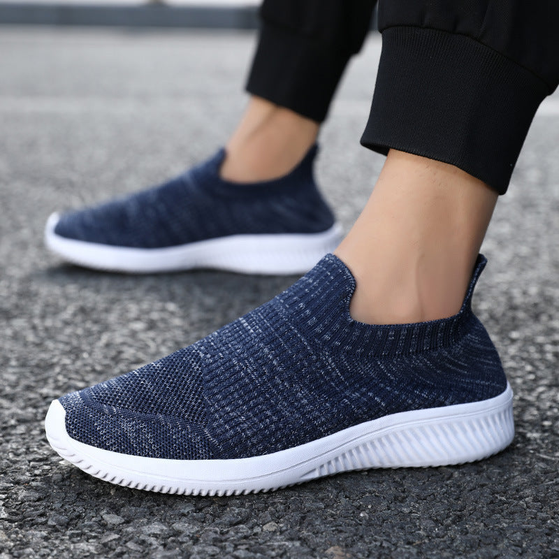 Plus Size Fly-kit Mesh Men's Shoes Product information: Lining material: Cotton Color: black, gray, blue Size: 39, 40, 41, 42, 43, 44, 45, 46 Sole material: rubber Toe holder shape: round head Shoe Upper material: PU Wearing method: oversleeves/shoe cover