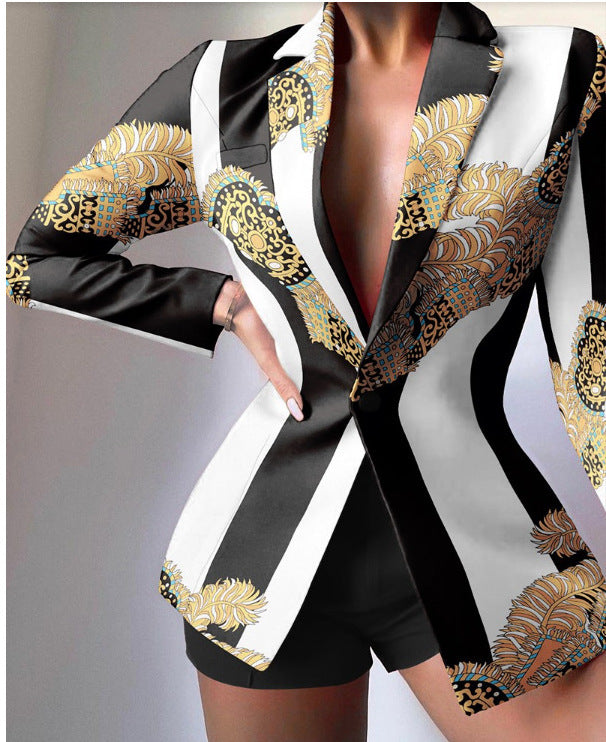 Casual Printed Fashion Small Suits For Women Product information: Style: sweet Pattern: Printing Craft: collage/splicing Fabric name: chemical fiber blended Main fabric composition: polyester fiber (polyester) The content of the main fabric ingredient: 71