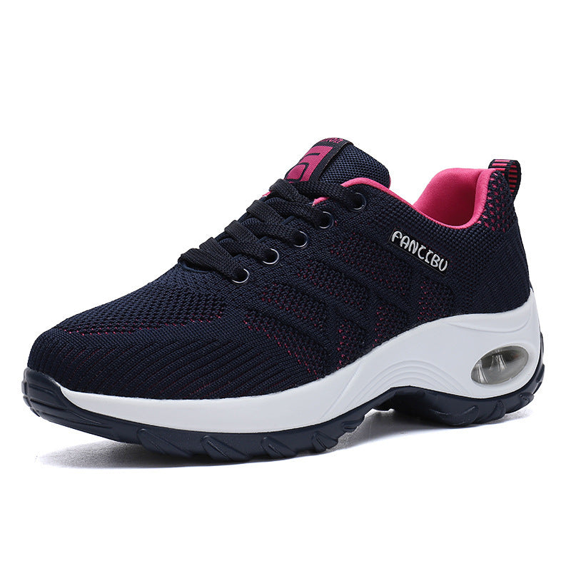 Air Cushion Comfortable Mesh Surface Flying Woven All-match Running Shoes Product information: Style: Casual Popular elements: light mouth, color Toe shape: round head Upper material: elastic fabric Features of cortex: matte Heel height: Flat Pattern: Sol