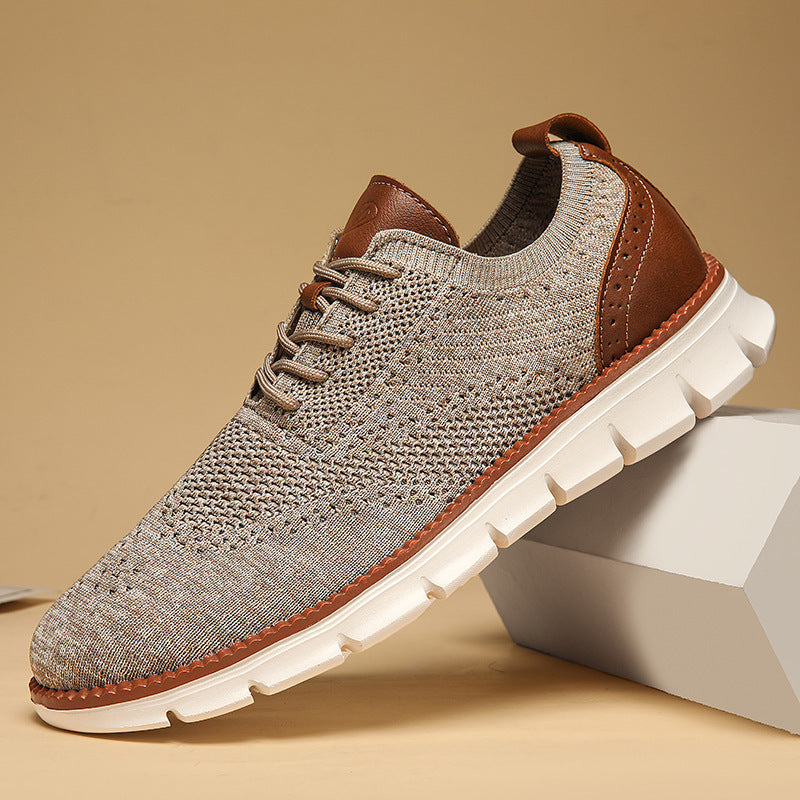 British Brogue Casual Men's Shoes Fashionable Flying Woven Surface Breathable Lightweight Sneaker Product information: Pattern: solid color Applicable sports: Universal Lining material: Mesh Color: white, gray, brown Heel height: low heel (1-3CM) Heel sha