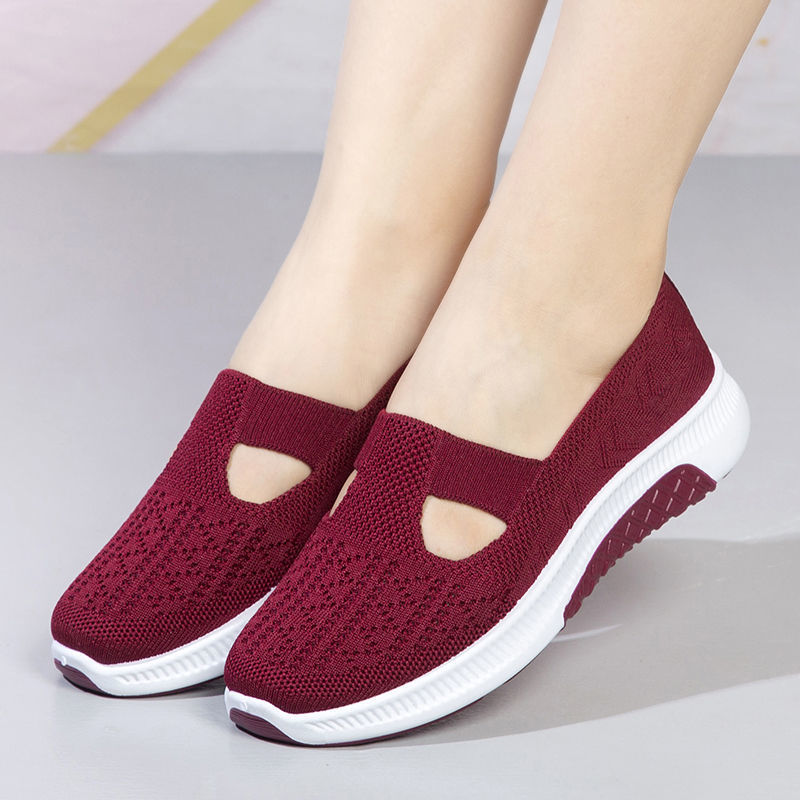 Women's Cloth Shoes Spring Style Soft Bottom Women's Casual Pumps Fly Woven Mesh Mom Shoes Product information: Pattern: solid color Lining material: unlined Applicable sports: Universal Color: black, red, purple Upper height: low top Heel height: flat he