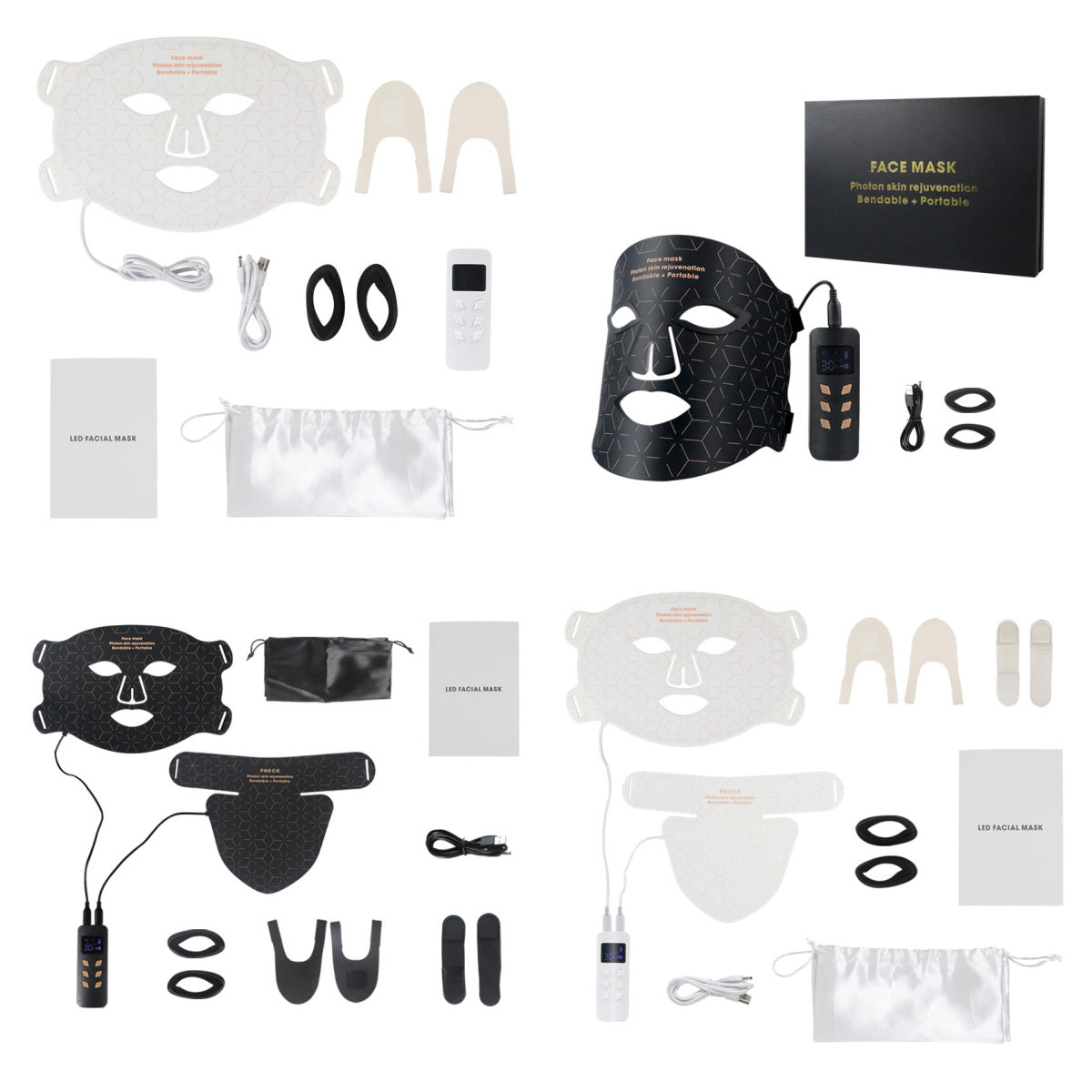 LED Silicone Mask Facial Neck Red Blue Light Household Skin Rejuvenation Mask Product information: Mask size: 31*19.7cm Neck size: 34.5*23.3cm Package size: 37.5*26.3*5.5cm Light mode: Red/Blue/Yellow/Infrared Gear: 1-3 Timing time: 10-30min Mask lamp bea