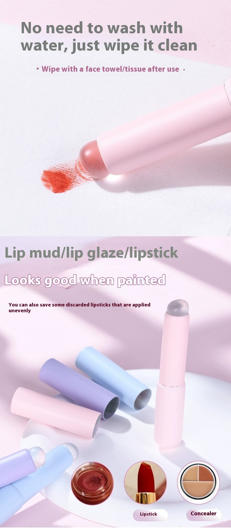 Upgrade Q Soft Portable Silicone Lip Brush Product information: Product Category: lip brush Brush hair material: silica gel Toothbrush handle material: Plastic Appearance color: lidded silicone lip brush -- lilac purple, lidded silicone lip brush -- peach