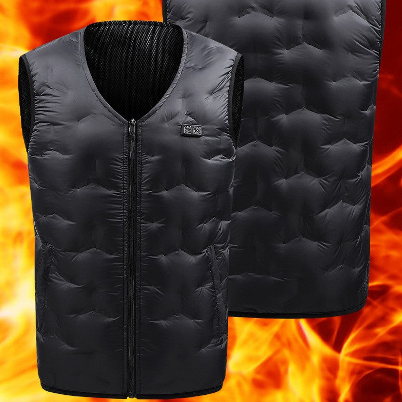 Down Self-heating Vest Couple Double Control Zone 10 Product information: Color: black couple men and women password 10 zone Size: S,M,L,XL,XXL,XXL,XXXXL,5XL,6XL Style: slim fit Style: Cardigan Thickness: thin Main fabric composition: Polyester Fiber (pol