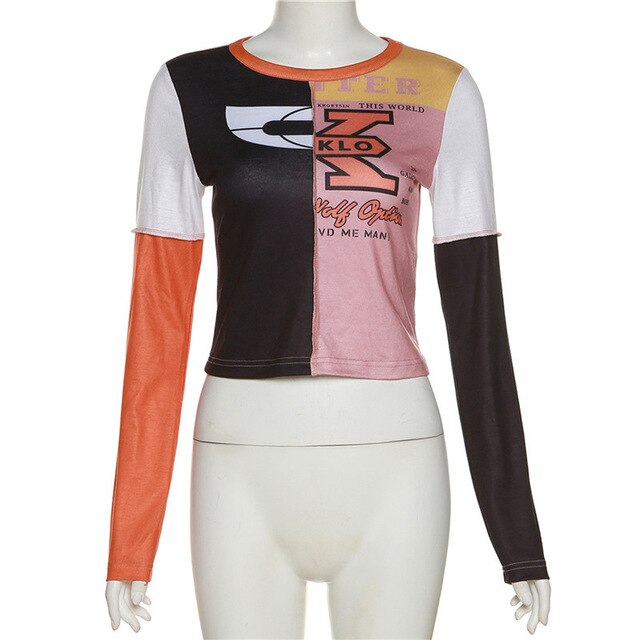 Women's Patchwork Letter Print T-shirt Introducing the Women's Patchwork Letter Print T-shirt: a fashionable and luxurious item for the modern, stylish woman. This t-shirt boasts a patchwork letter print design and is made from a comfortable fabric that o