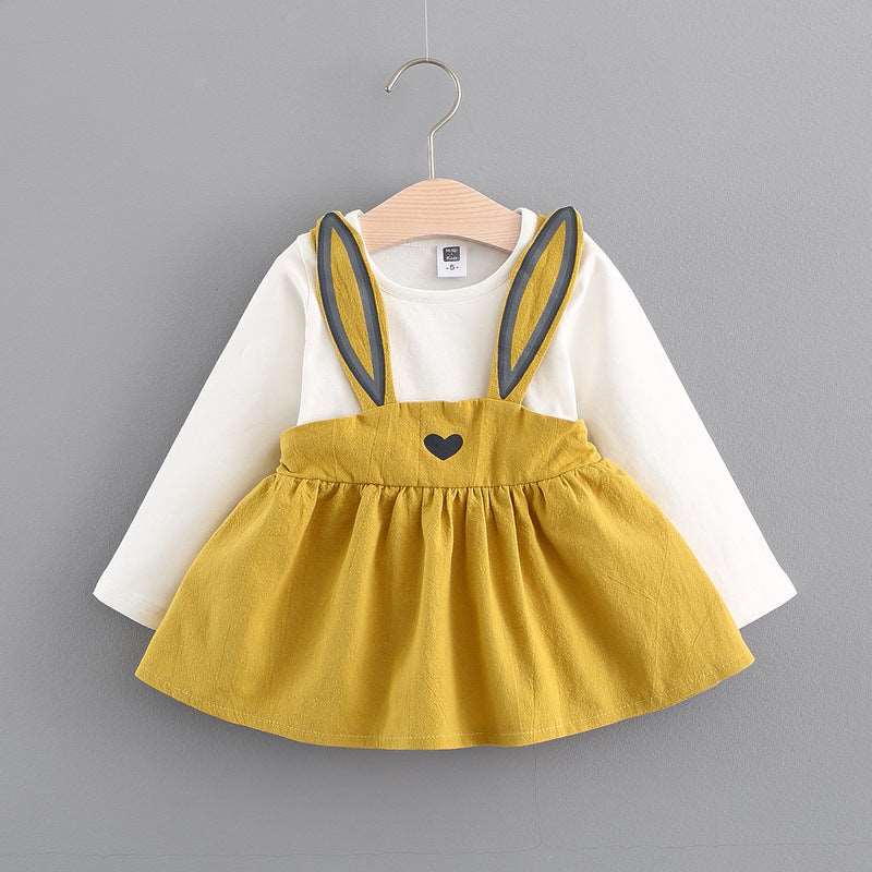 2021 autumn new Korean children's clothing, girls cute rabbit dress, baby baby princess dress 916 Fabric name: cotton Main fabric composition: cotton Main fabric composition content: 95 (%) Lining composition: cotton size(cm) bust Skirt long Sleeve 70 25