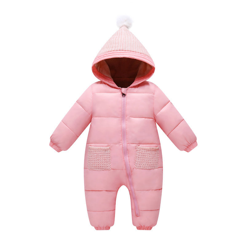 Thick Warm Flannel Soft Lined Solid Baby Romper Product information: Fabric name: nylon Suitable age group: newborn (0~1 years old, 80cm and below) Sleeve Length: Long Sleeve Style: wild Color: pink, sky blue Suitable height: 90 (suitable for 0-3 months b