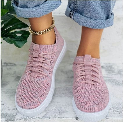 Candy-colored Flying Woven Flat Large Size Women's Casual Shoes Product Information: Popular elements: sewing thread, cross straps Toe shape: round toe Upper material: mesh pattern: plain Color: purple, gray, lake blue, fluorescent green, pink Sole Materi