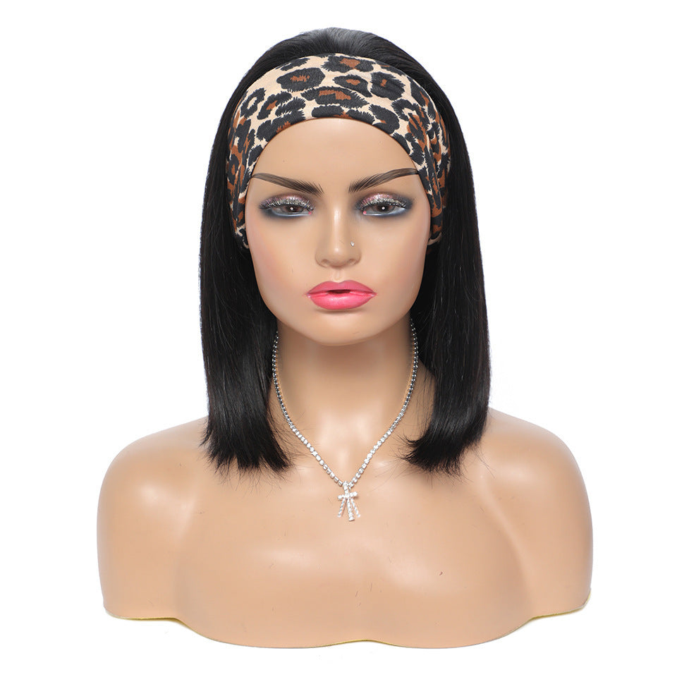 Headband Wig Human Hair Straight Bob Wigs Product information: Name:Headband wig Bob wigs Material: Human hair Specifications:8-14 inch Color:1B natural color Weight:130g-165g±2g/piece Density:150% Headband Wig Human Hair Straight Bob Wigs Product informa
