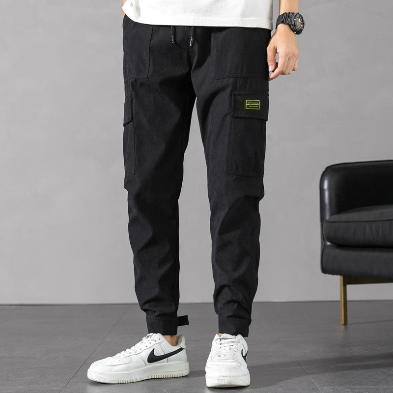 Large size men's trousers with adjustable velcro Style: Hong Kong style Purchasing category: Youth popular (18-24 years old) Style: pencil pants/foot pants Pants type: Cone type Length: trousers Waist type: middle waist Is there a belt: No belt Pants plac