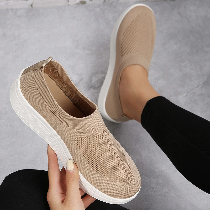 Women's Trend Thick Sole Fly Woven Breathable Mesh Casual Shoes Overview: Unique design, stylish and beautiful. Good material, comfortable feet. A variety of colors, any choice. Specification: Style: Europe and America Upper material: cotton cloth Color: