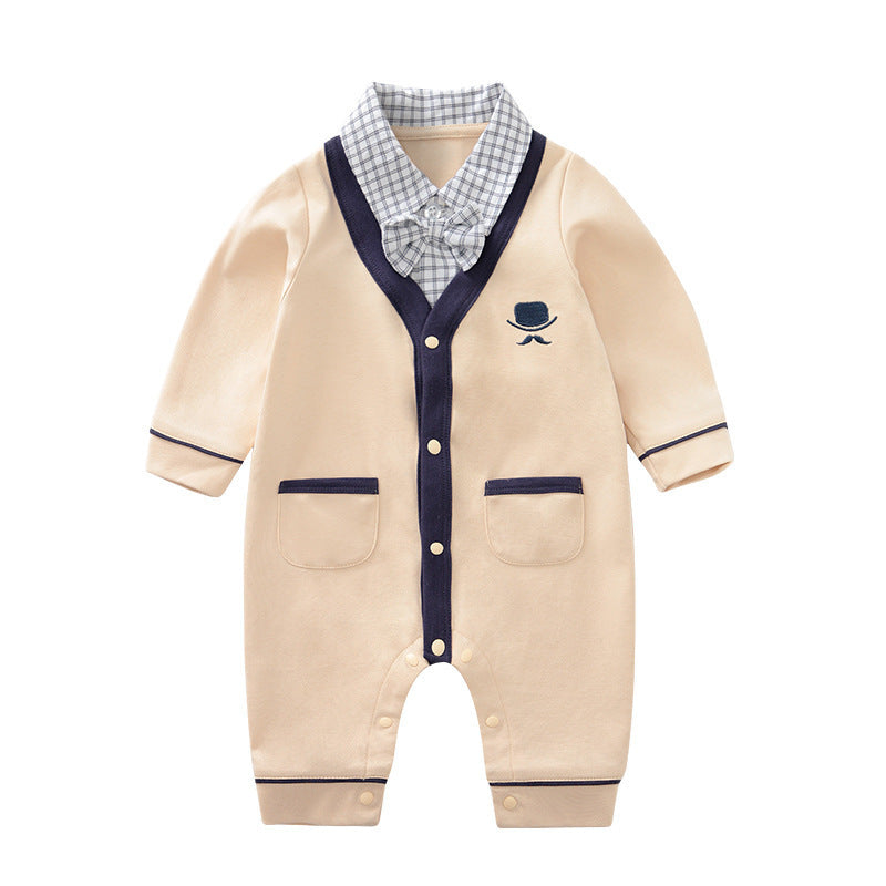 Fake Two Outer Clothing Newborn Clothing Crawl Product information: Name of fabric:cotton Fit for season:In the spring and autumn Age appropriate:Infants (0-2 years old), newborns (0-1 years old, 80cm and below) Applicable gender:Unisex/unisex Hooded or n