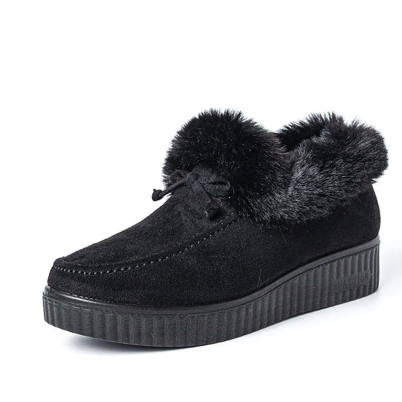 Thicken Cold-proof Middle-cut Women's Cotton Shoes Product information Heel height: low heel (1-3CM) Pattern: plain Toe shape: round toe Popular elements: buckle Upper material: deerskin velvet Sole material: PU Inside material: thickened cold velvet Uppe