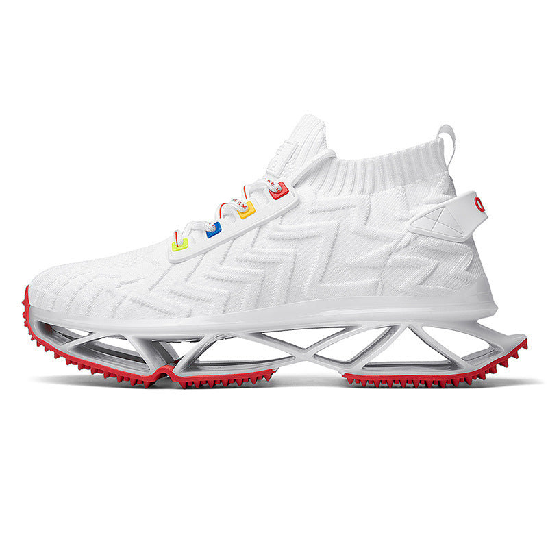 Men's middle cut fly knit couple style knives men shoes Product Category: Sailing Shoes Suitable season: summer, winter, autumn Applicable gender: male pattern: plain Upper material: mesh Toe shape: round head Heel height: middle heel (3-5CM) Style: outdo