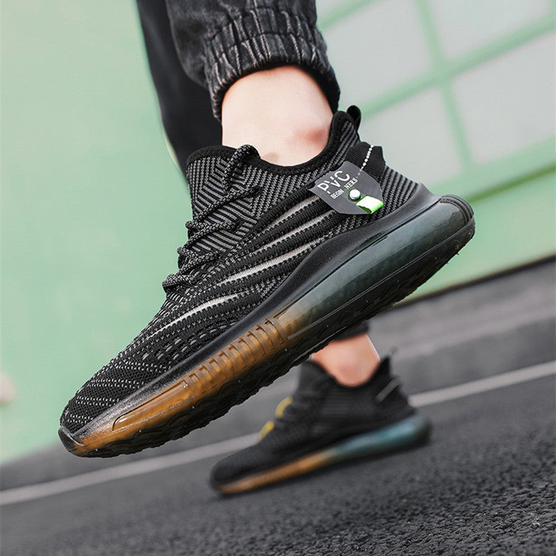 New Flying Woven Breathable Casual Running Shoes New Mesh Comfortable Men's Sneakers Product information: Pattern: color matching Applicable sports: Universal Color: denim blue, white blue, black Gray Upper height: low top Heel height: flat heel Heel shap