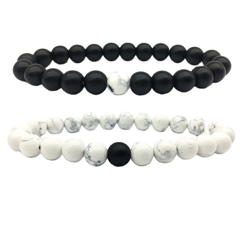 Frosted Stone White Turquoise 8mm Couple Suit Bracelet Product information: Type: Bracelet Color: white bark pine 1, matte black one piece, 2 pieces in one set Mosaic material: not set Material: Crystal Shape: Geometry Circumference: 18cm Packing list: 1p