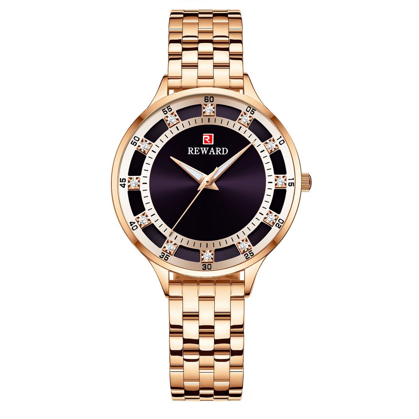 Fashion Steel Belt Quartz Diamond Women's Watch Waterproof Product information: Color: blue shell blue surface Blue Ribbon, rose shell purple surface rose belt, rose shell blue surface Blue Ribbon, gold shell gold surface gold strap Thickness: 8mm Applica