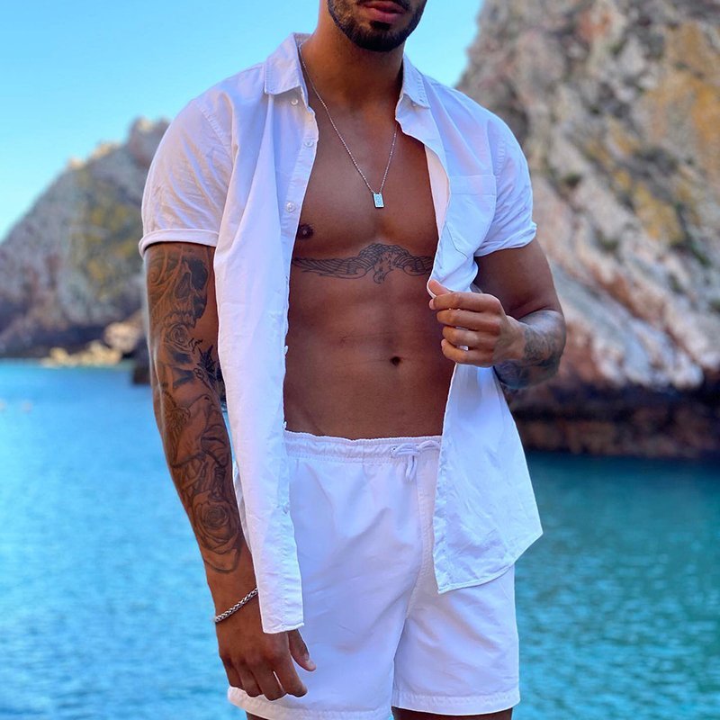 Loose Shirt Casual Men's Shorts Short Sleeve Suit Product information: Material:Polyester Fiber (Polyester) Style:Hong Kong style Features:printing Colour:White Size Information: Size: S/M/L/XL/XXL/3XL Note: 1. Asian sizes are 1 to 2 sizes smaller than Eu