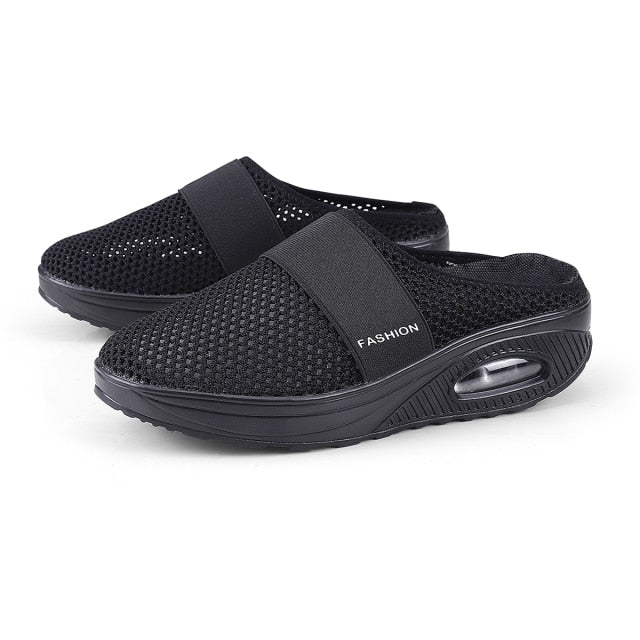 Comfortable Walking Shoes These comfortable walking shoes are perfect for any summer activity. The upper material is mesh, which is breathable and comfortable. The round toe shape is stylish and practical. The outsole material is rubber, which is durable
