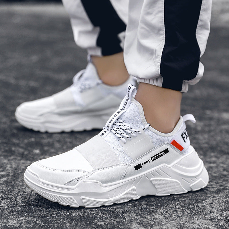 Flying woven breathable men's shoes Inner material: mesh Upper height: low to help Sole material: MD Upper material: nylon + leather Color: white, black, black and white Size: 39,40,41,42,43,44,45,46 Flying woven breathable men's shoes Inner material: mes